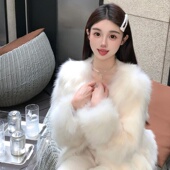 年轻水貂毛绒貉子毛毛大衣 修身 仿狐狸毛皮草外套女2025冬新款 短款