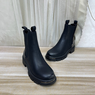 Lady Shoes 外贸原单女靴新款时尚圆头厚底带钻侧拉链时装短靴