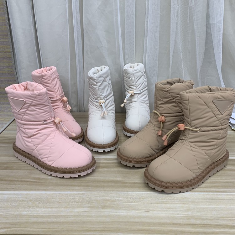 裸色军绿米白短筒加厚雪地靴