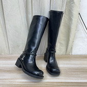 新款 Lady Shoes外贸原单粗跟长靴简约时尚 气质休闲百搭日常外穿
