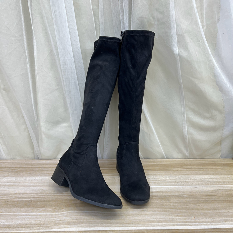 外贸原单女靴新款圆头粗跟纯色时尚百搭舒适外穿洋气侧拉链长筒靴