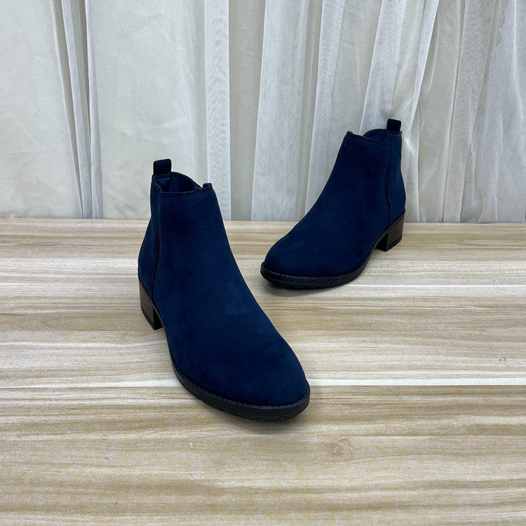 外贸原单欧美时尚切尔西侧拉链瘦瘦靴圆头粗跟中跟短靴马丁西部靴