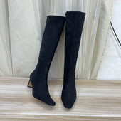 Lady 长靴 小方头纯色扁跟侧拉链时装 Shoes外贸原单女靴新款 时尚