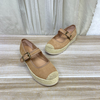 圆头厚底浅口一字扣单鞋渔夫鞋