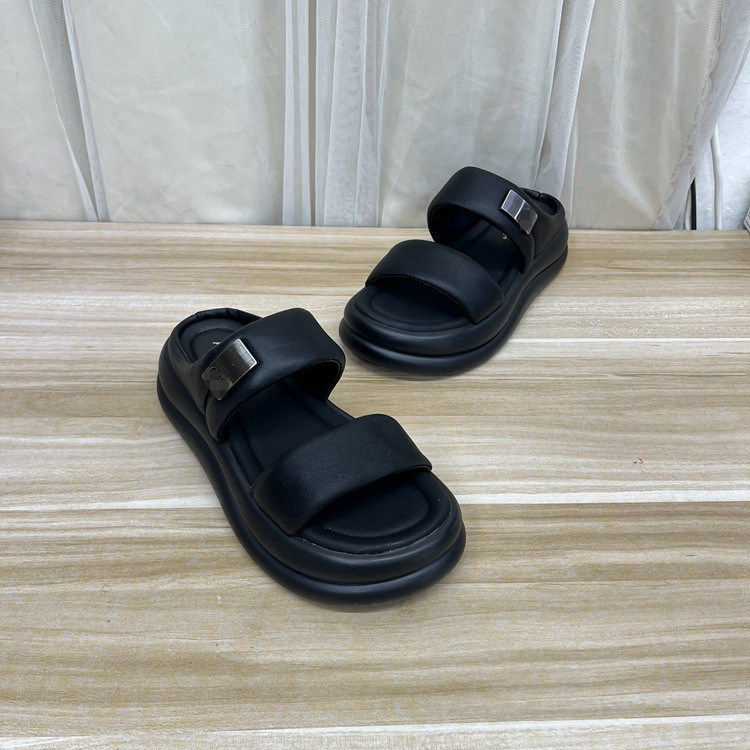 外贸原单女鞋新款时尚百搭圆头纯色厚底罗马风舒适外穿拖鞋凉鞋