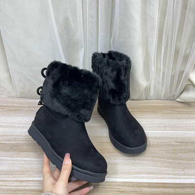 圆头厚底蝴蝶结短靴保暖雪地靴