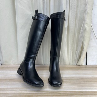 圆头纯色粗跟侧拉链时装 时尚 长筒靴 Shoes外贸原单女靴新款 Lady