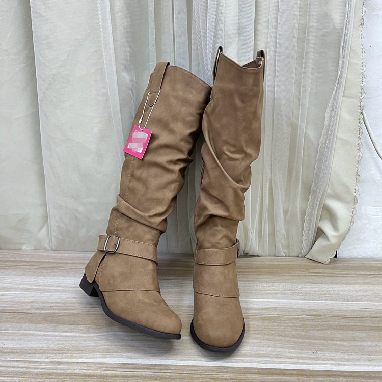 Lady Shoes 外贸原单女靴新款圆头低跟皮带扣侧拉链长靴堆堆靴,女鞋,时装靴,淘宝优惠券,粉丝福利购,淘宝优惠卷