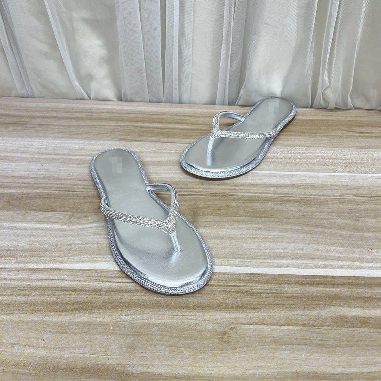 外贸原单女鞋新款时尚圆头纯色平底休闲日常夹趾带钻人字拖鞋凉鞋