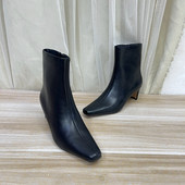 Lady 短靴 气质小方头扁跟侧拉链时装 Shoes外贸原单女靴新款 时尚
