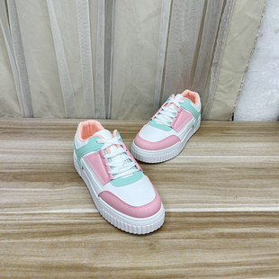 新款厚底休闲板鞋简约时尚新款拼接圆头系带舒适日常休闲运行鞋