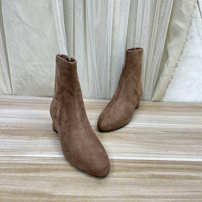 圆头纯色粗跟侧拉链短靴瘦瘦靴