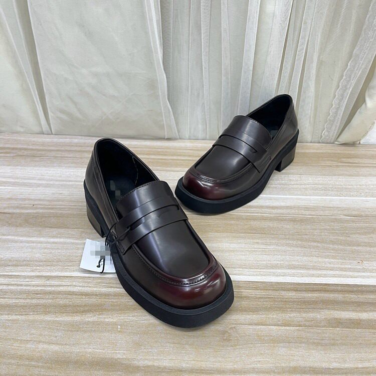 Lady Shoes外贸原单女鞋时尚圆头厚底粗跟一脚蹬单鞋通勤乐福鞋