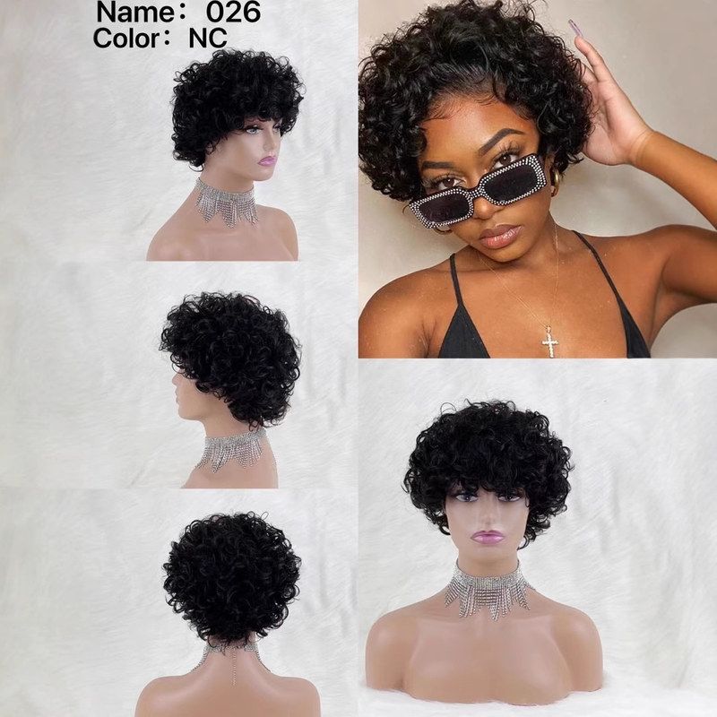 跨境专供Afro wig 100% human hair wig F-026卷发柔顺 真人发