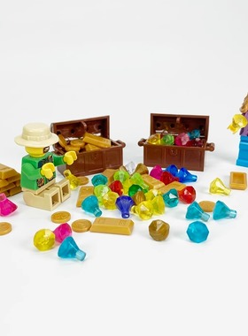 国产小积木颗粒宝石宝箱钻石金币拼装玩具人仔宝藏矿石小配件场景