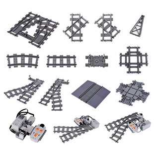 小颗粒积木城市火车轨道列车铁轨直轨弯轨分叉轨软轨大全拼装玩具