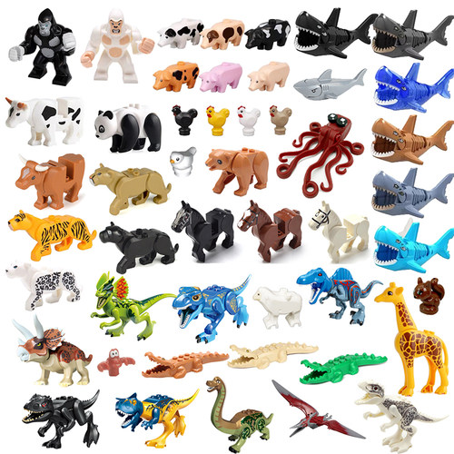 小颗粒积木动物大全鲨鱼恐龙玩具