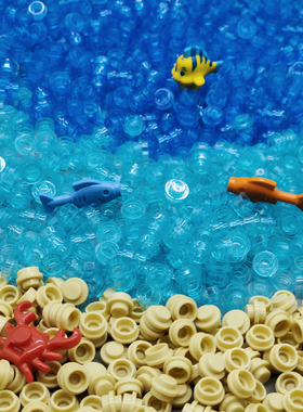 小颗粒海水件积木老渔夫霍格沃兹造景海景蓝色海洋海盗船装饰玩具