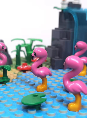 小颗粒积木创意MOC动物园系列火烈鸟 水鸟DIY小动物场景兼容67388