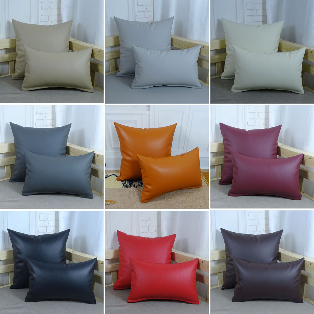 PU仿真皮黑啡白橙红纯色沙发抱枕大靠垫枕套腰枕汽车枕靠背可定做