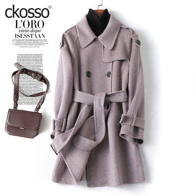 双面呢大衣中长双排扣英伦呢外套