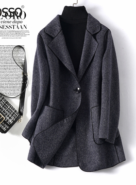 羊毛呢外套女常规款西装领一粒扣修身气质春秋新款轻奢双面绒大衣