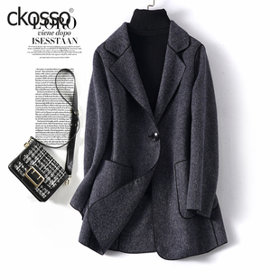 羊毛呢外套女常规款西装领一粒扣修身气质秋冬新款轻奢双面绒大衣