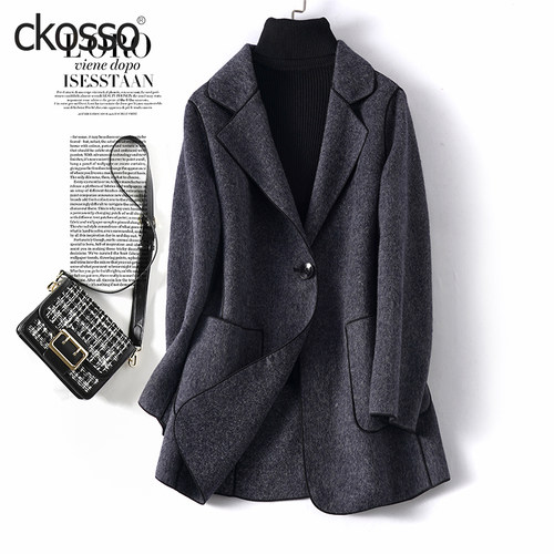 羊毛毛呢外套女常规款西装领气质