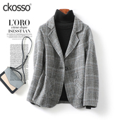 毛呢小西装 双面羊毛大衣小个子 千鸟格2025秋冬新款 女外套短款 修身