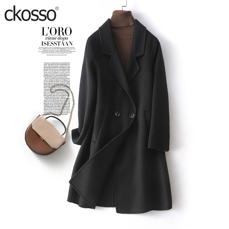 羊毛大衣女中长款西装领黑色轻奢气质双面呢2025秋冬新款毛呢外套