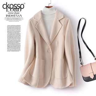 毛呢外套女短款西装领一粒扣修身气质呢子西服式新款双面羊毛大衣