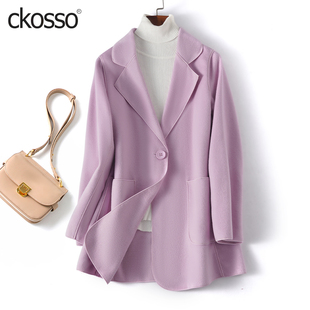 双面绒大衣女常规款西装领一粒扣修身气质呢子春秋新款羊毛呢外套