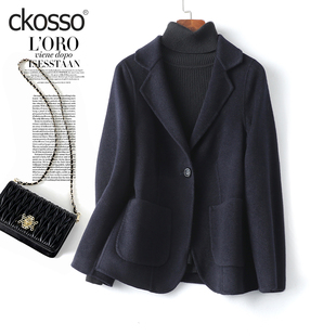 新款 气质小个子羊毛西装 双面呢羊毛大衣 西服领修身 毛呢外套女短款