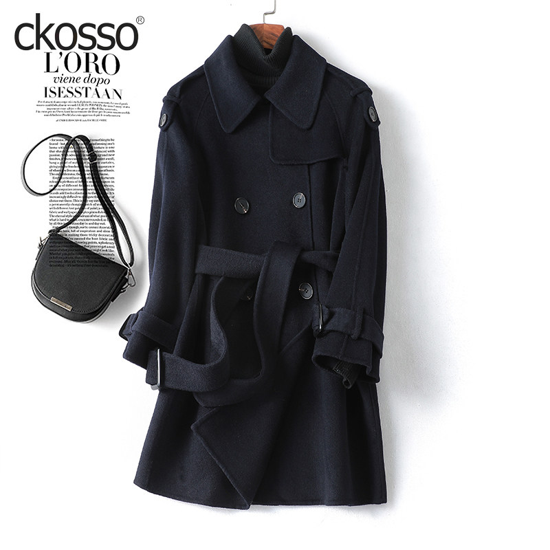 毛呢外套女中长款收腰显瘦韩版小个子2026春秋新款双面呢羊毛大衣