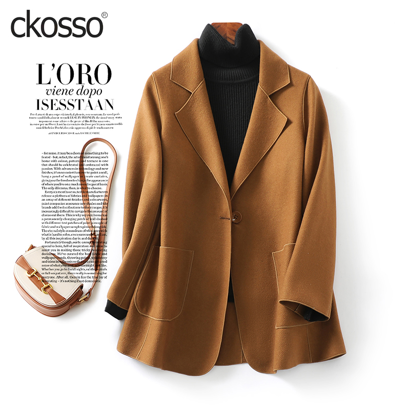 羊绒大衣西服领一粒修身双面呢