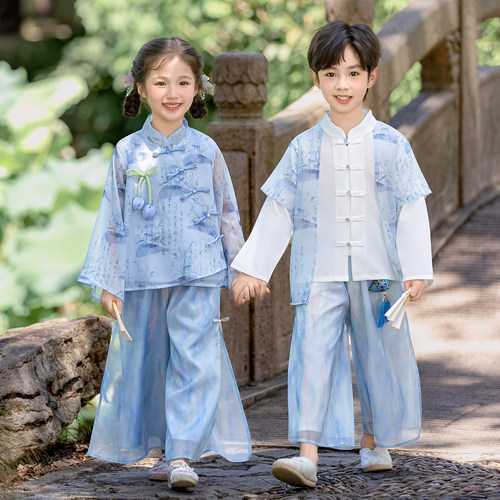 汉服女童2025新款古风超仙套装男童新中式国风古装演出服儿童唐装