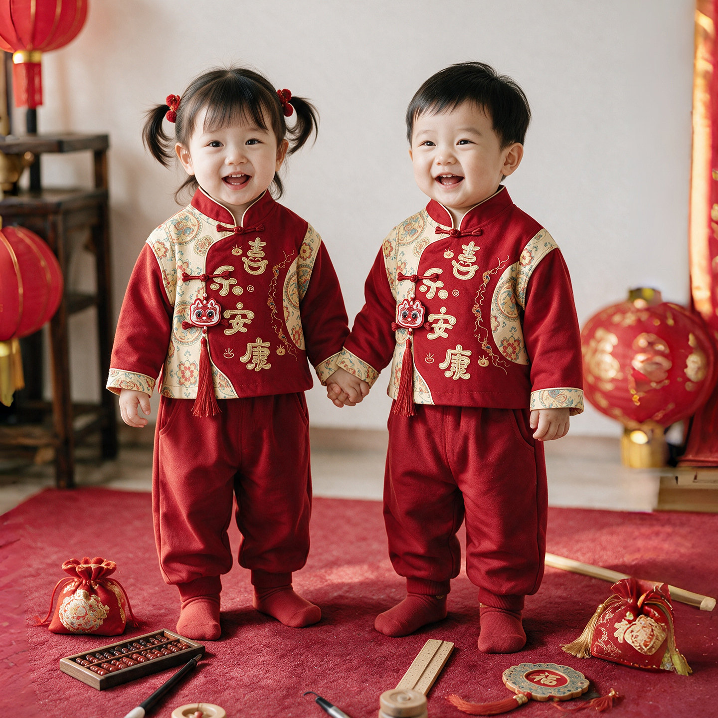 周岁礼服男宝宝抓周小少爷服新中式女宝宝抓周生日衣服儿童喜庆秋图片