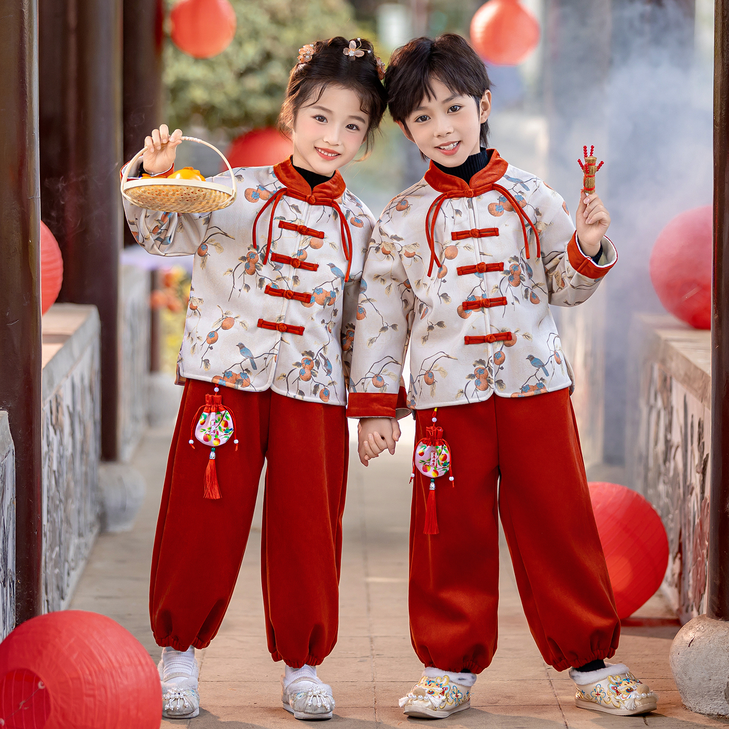 男童汉服新中式古风加绒秋冬套装拜年服女童兄妹装儿童元旦演出服
