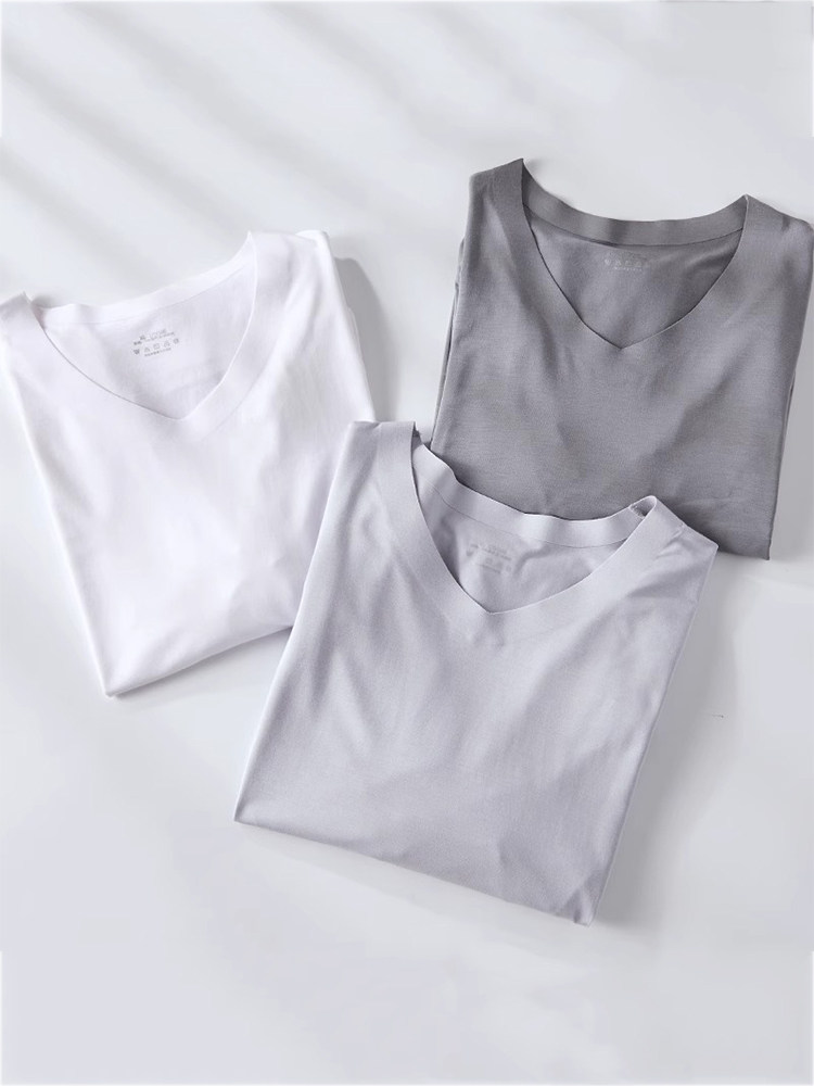 GM 새로운 트렌디 모달 바닥 셔츠 남성용 얇은 원활한 열 속옷 긴팔 V 넥 남성용 가을 옷과 긴 바지 세트