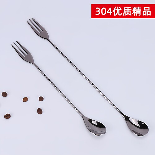 不锈钢加厚长柄吧勺咖啡调酒40cm