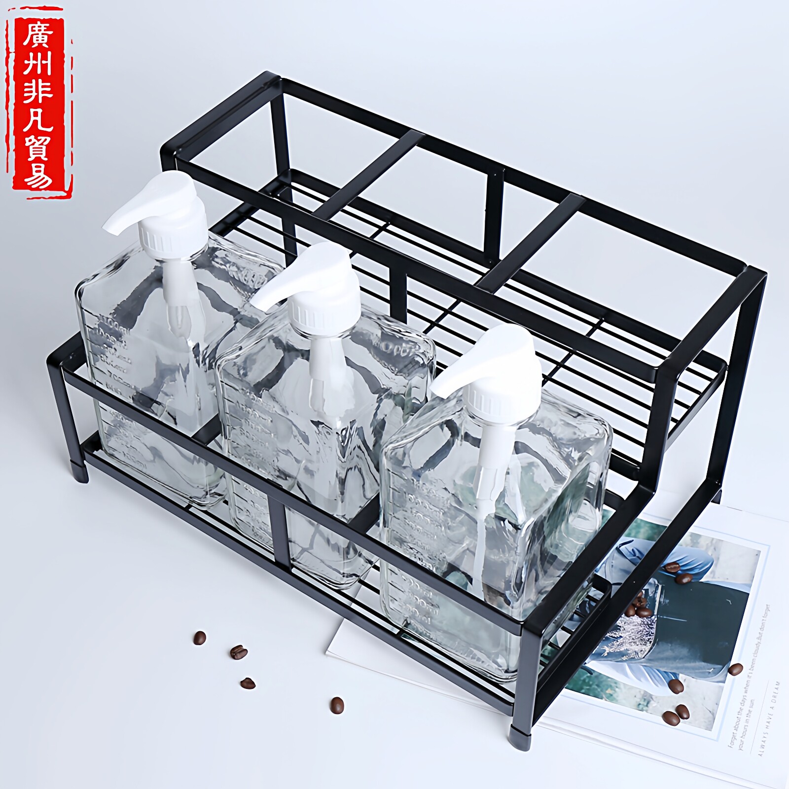 糖压瓶固定底座奶茶店糖浆架不锈钢糖压瓶架子商用咖啡糖浆收纳架