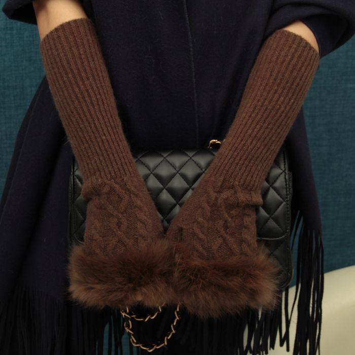 高档半截加长针织漏指真兔毛