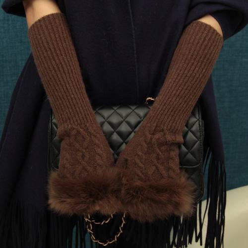 高档半截加长针织漏指真兔毛