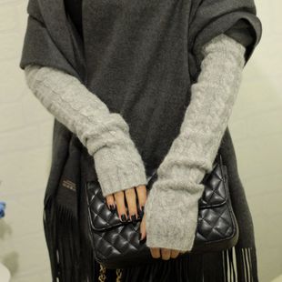 加厚手套 套口森女系长款 韩版 半截手套针织兔羊毛手套配斗篷手套袖