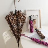 豹纹长柄弯钩雨伞全自动开收折叠晴雨伞防紫外线伞女 经典 韩版 个性