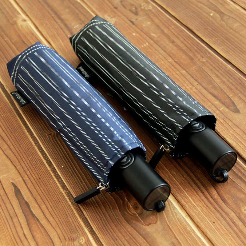 出口德国Lotosblume皮柄条纹伞黑胶零透光结实全自动三折叠晴雨伞