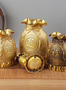 中式金色黄铜福袋存钱罐摆件