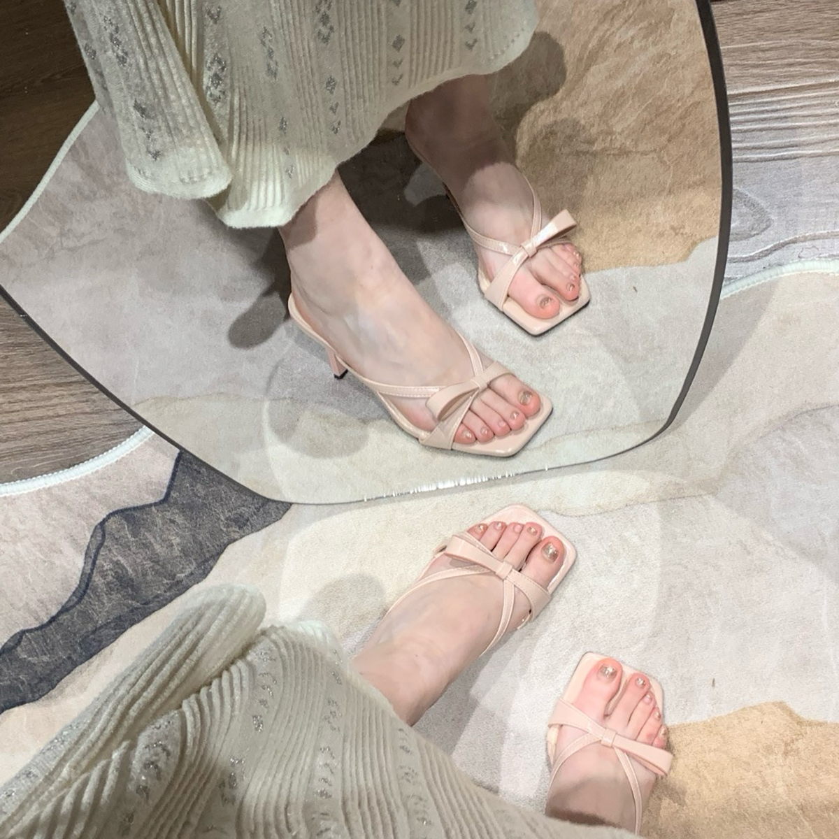 羊皮版~好看显气质高跟露趾凉鞋