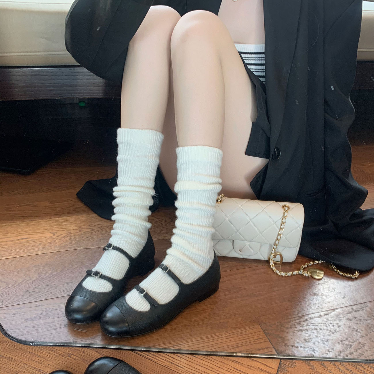 小个子内增高玛丽珍鞋女2024新款法式真皮百搭复古配裙子芭蕾单鞋