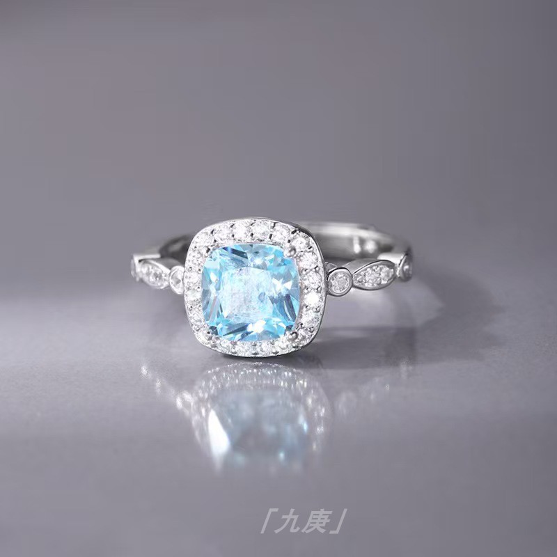 「海盐方糖」S925银托帕石钻戒